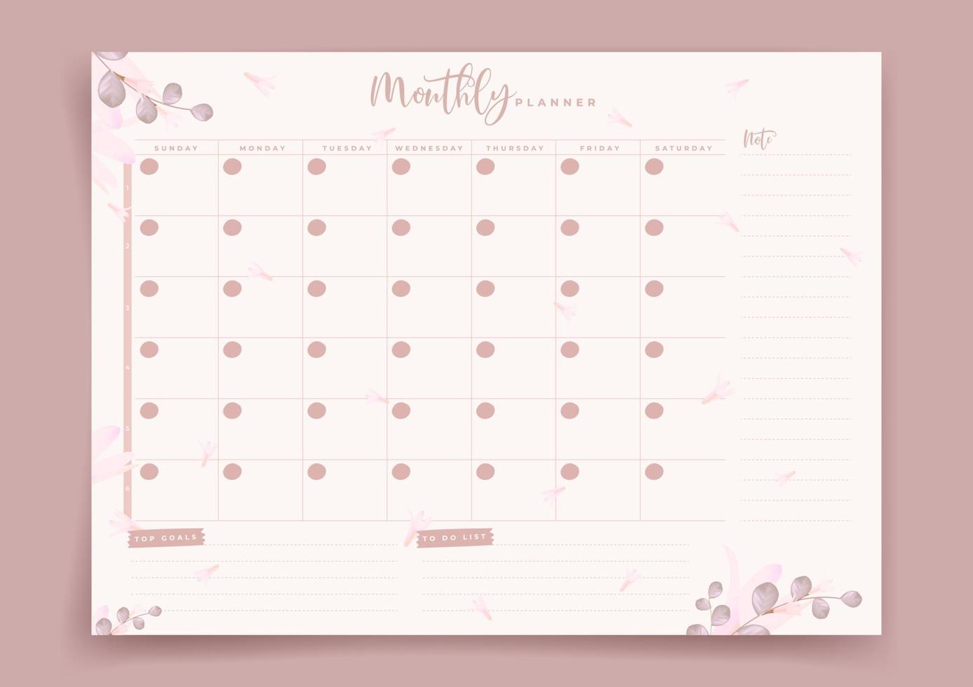 Monly Planner, Daily planner, calendar, Day planner, Date, Habit tracker. Monthly planner. Blank template. Vector illustration. Minimal style. Clean style. Daily to do. Cute style,