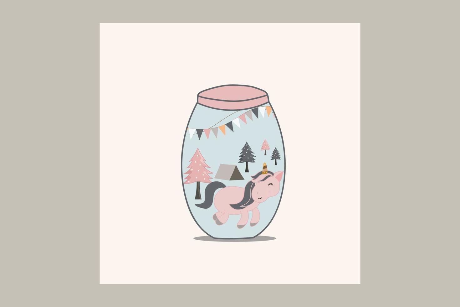 cute unicorn in the bottle cartoon illustration vector