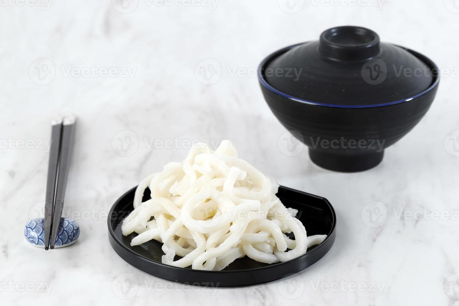 White Udon Noodle on White Marble Table photo