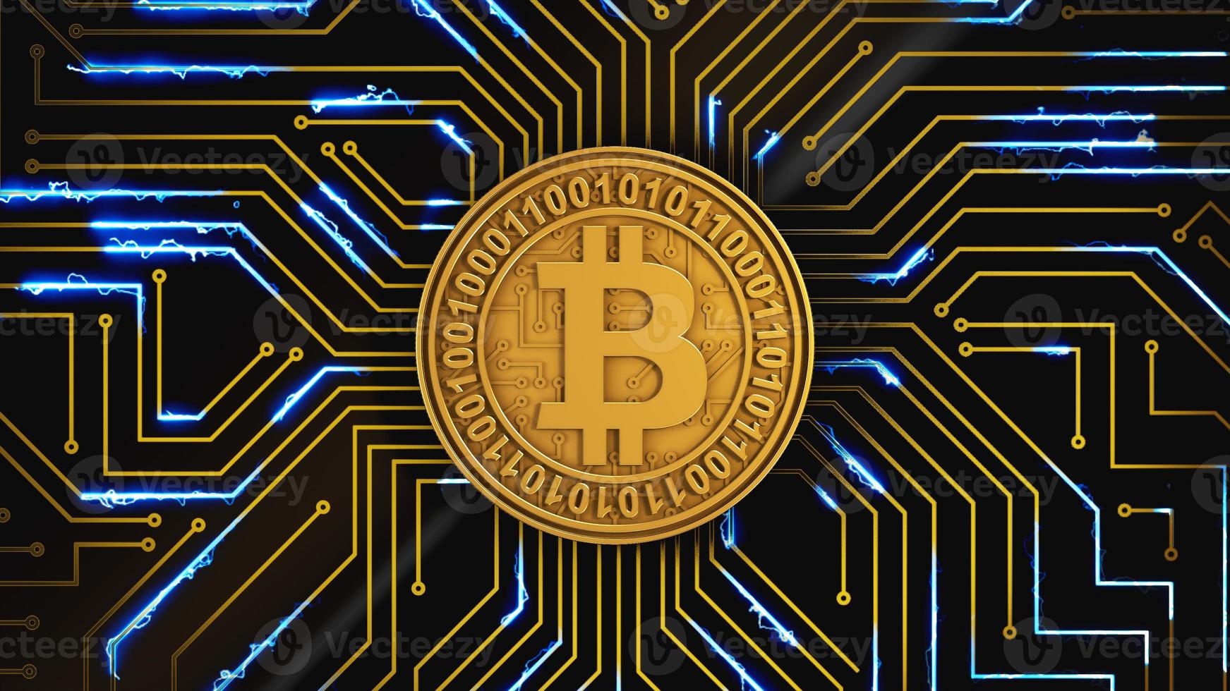 bitcoin pulsates on a circuit board photo