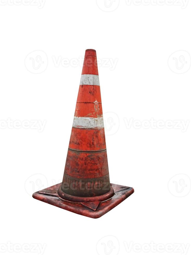 traffic cone, old white and orange pole isolated on a white background photo