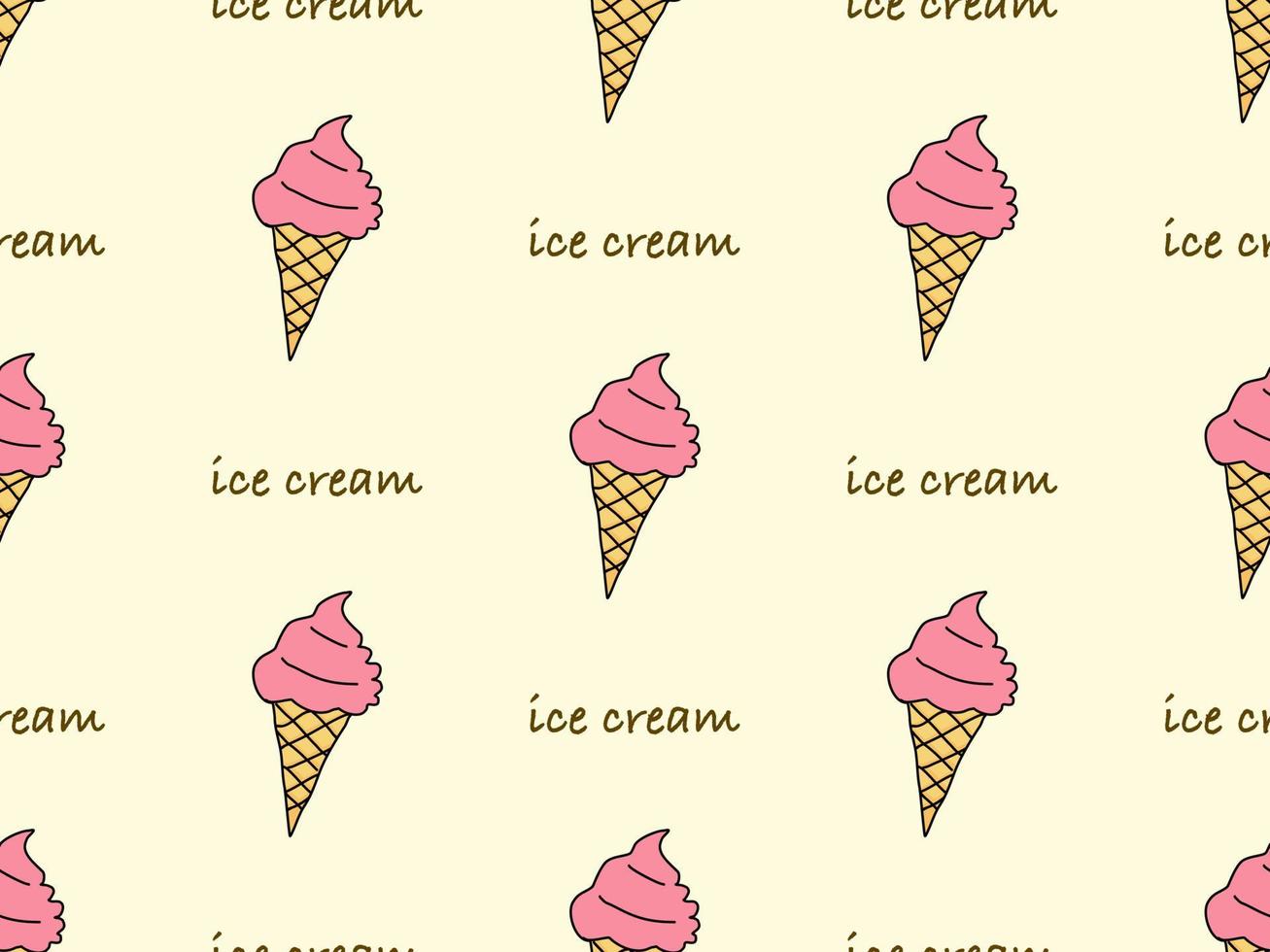 Ice cream cartoon character seamless pattern on yellow background vector