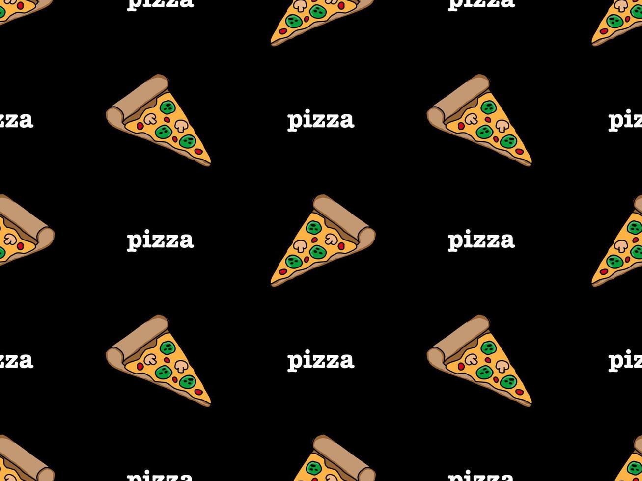 Pizza cartoon character seamless pattern on black background vector