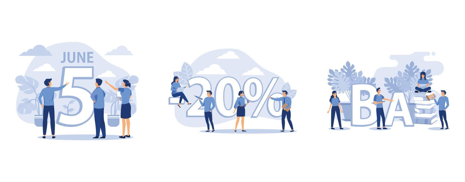 little people are preparing for the holiday,  discount, girl and boy for gadgets learn languages, set flat vector modern illustration