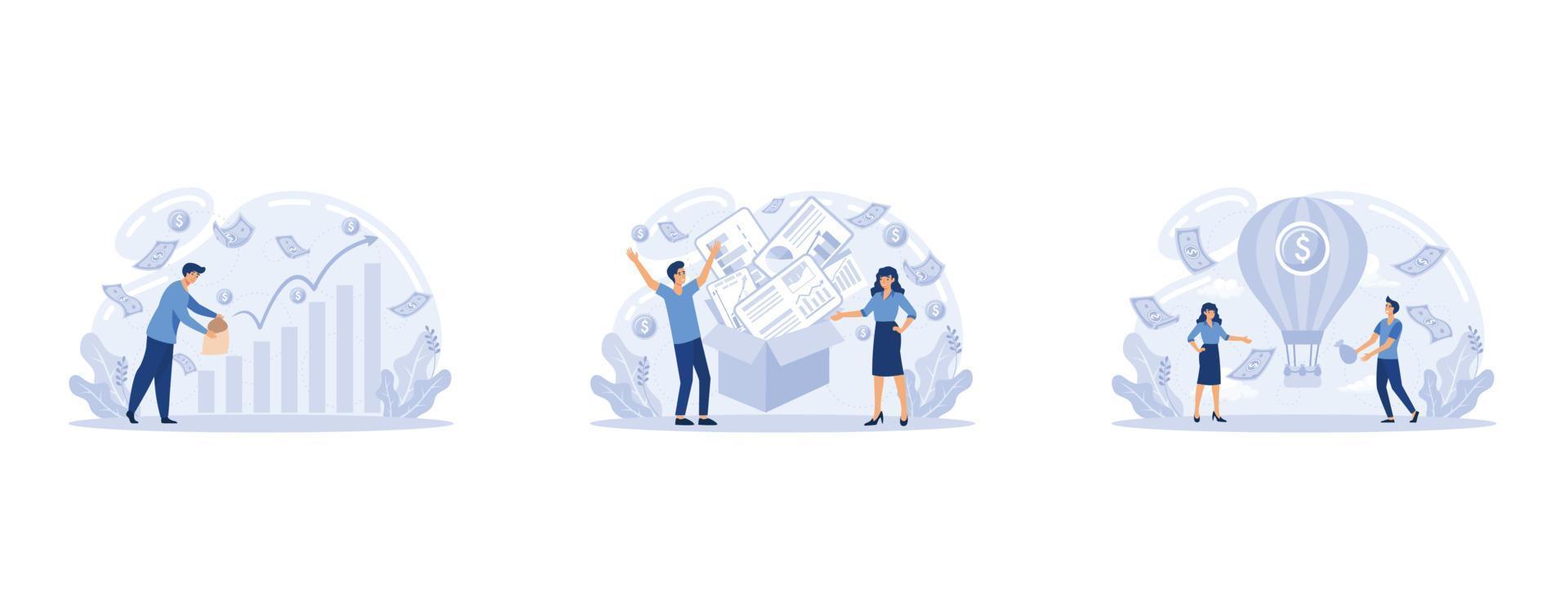 apital gain, portfolio income, investment income. Investments and bonds, cash flow, money slot, mutual fund, finance abstract metaphor, set flat vector modern illustration