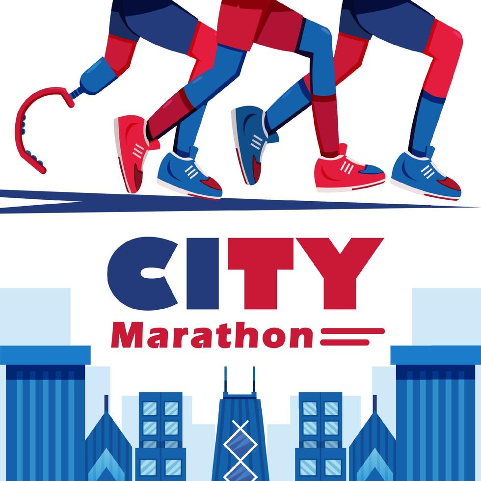 maratón de la ciudad, ilustración de pies de participantes de maratón vector