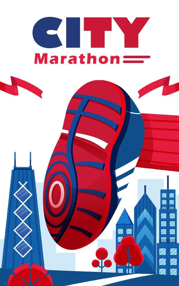 City marathon, marathon participant shoes illustration vector