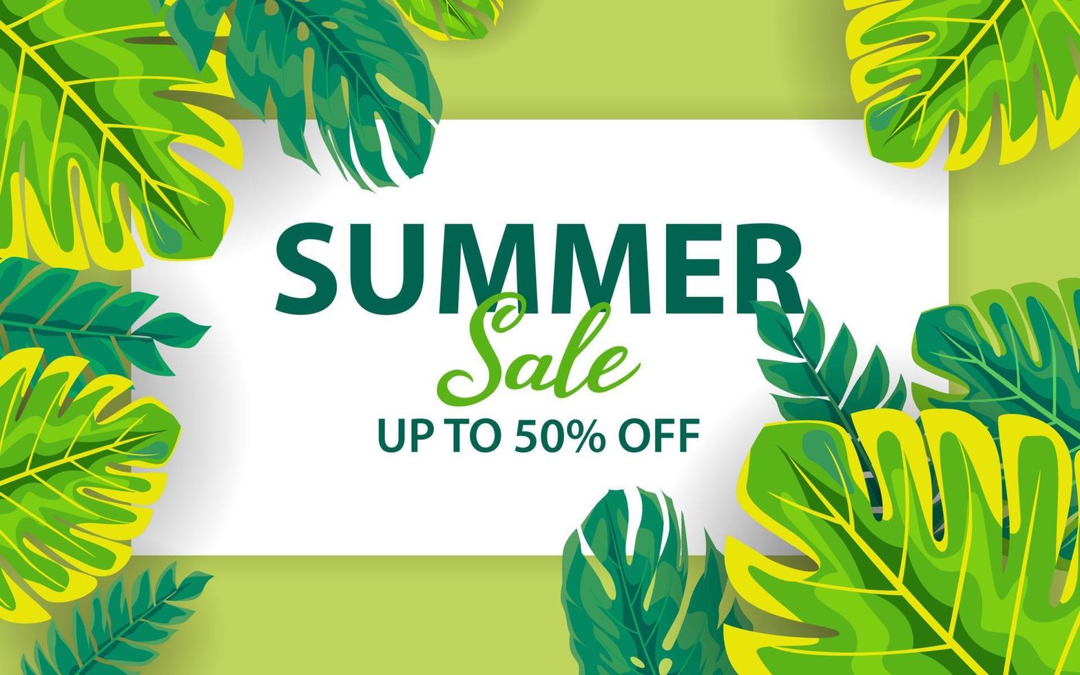 Summer sale tropical leaves banner template vector