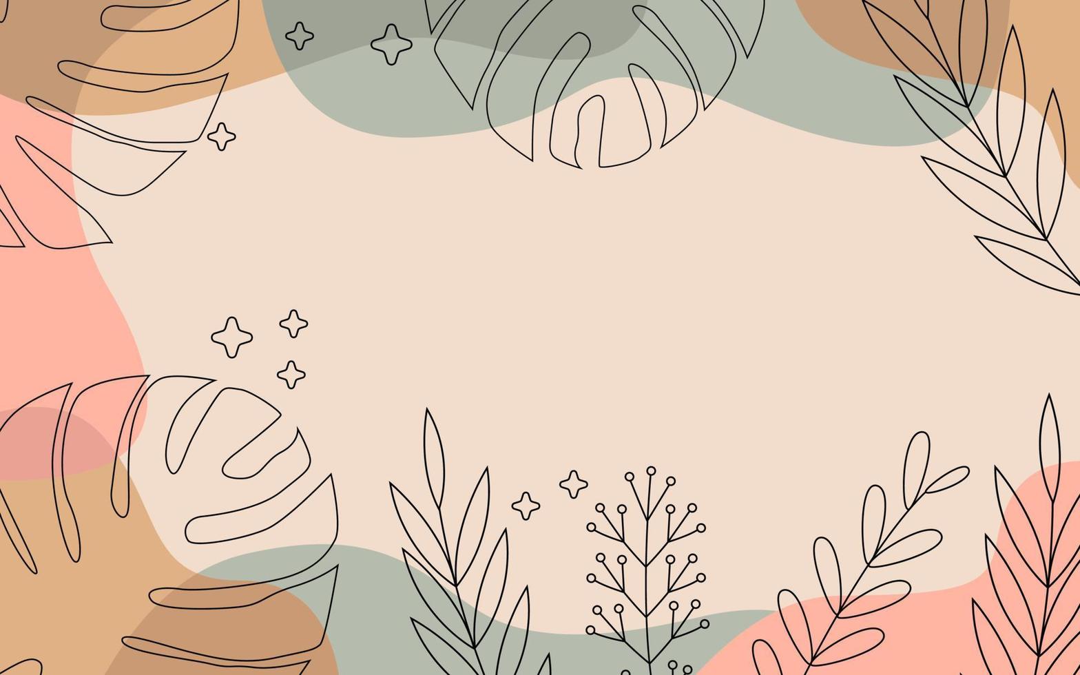 Hand drawn line minimalist leaves background vector