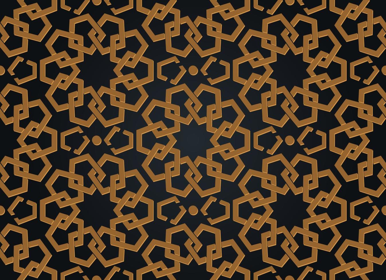 Seamless Islamic pattern, gold modern persian motif. Ramadan banner Arabic style, round pattern elements. Geometric overlapping  ornament Muslim symbol, vector isolated on black background