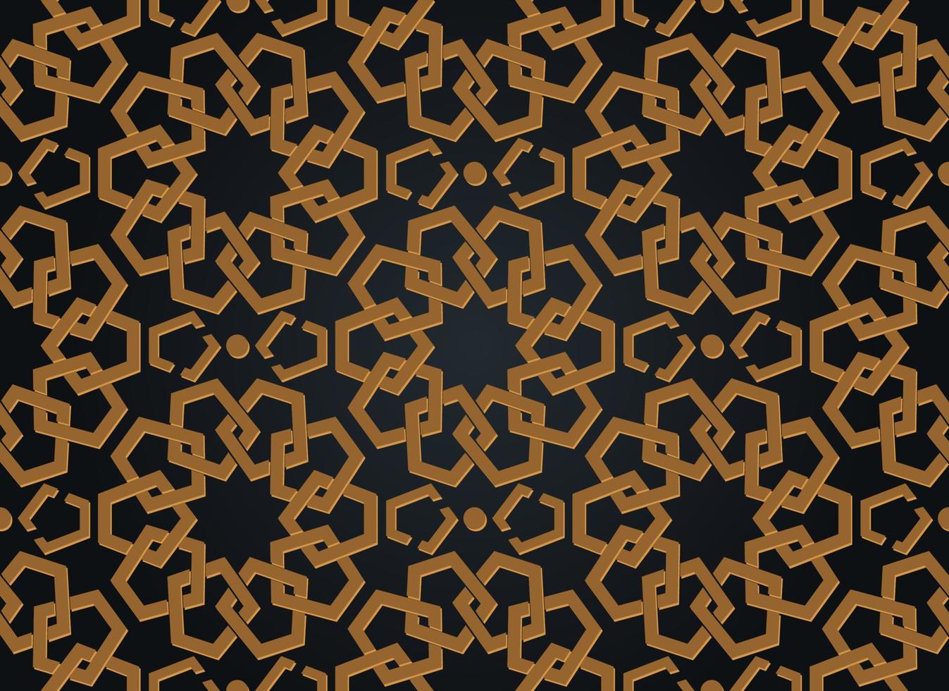 Seamless Islamic pattern, gold modern persian motif. Ramadan banner Arabic style, round pattern elements. Geometric overlapping  ornament Muslim symbol, vector isolated on black background