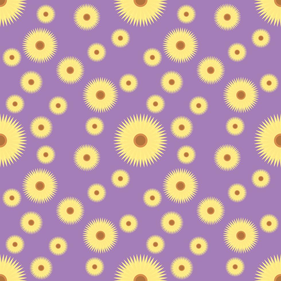 Yellow flowers on the purple background, seamless pattern vector illustration.