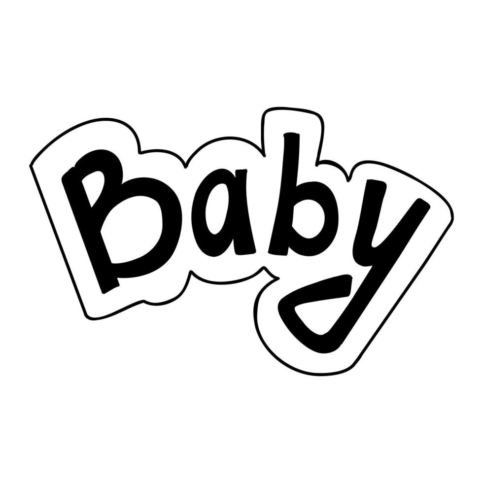 elemento dibujado a mano con texto de bebé. letras en estilo años 90 o y2k sobre fondo blanco. estilo de dibujo de fideos. pegatina vectorial ilustración vectorial de contorno vector