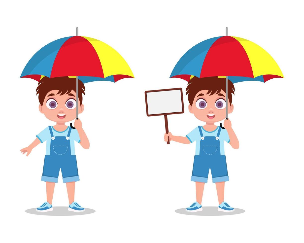 Boy is holding an umbrella vector