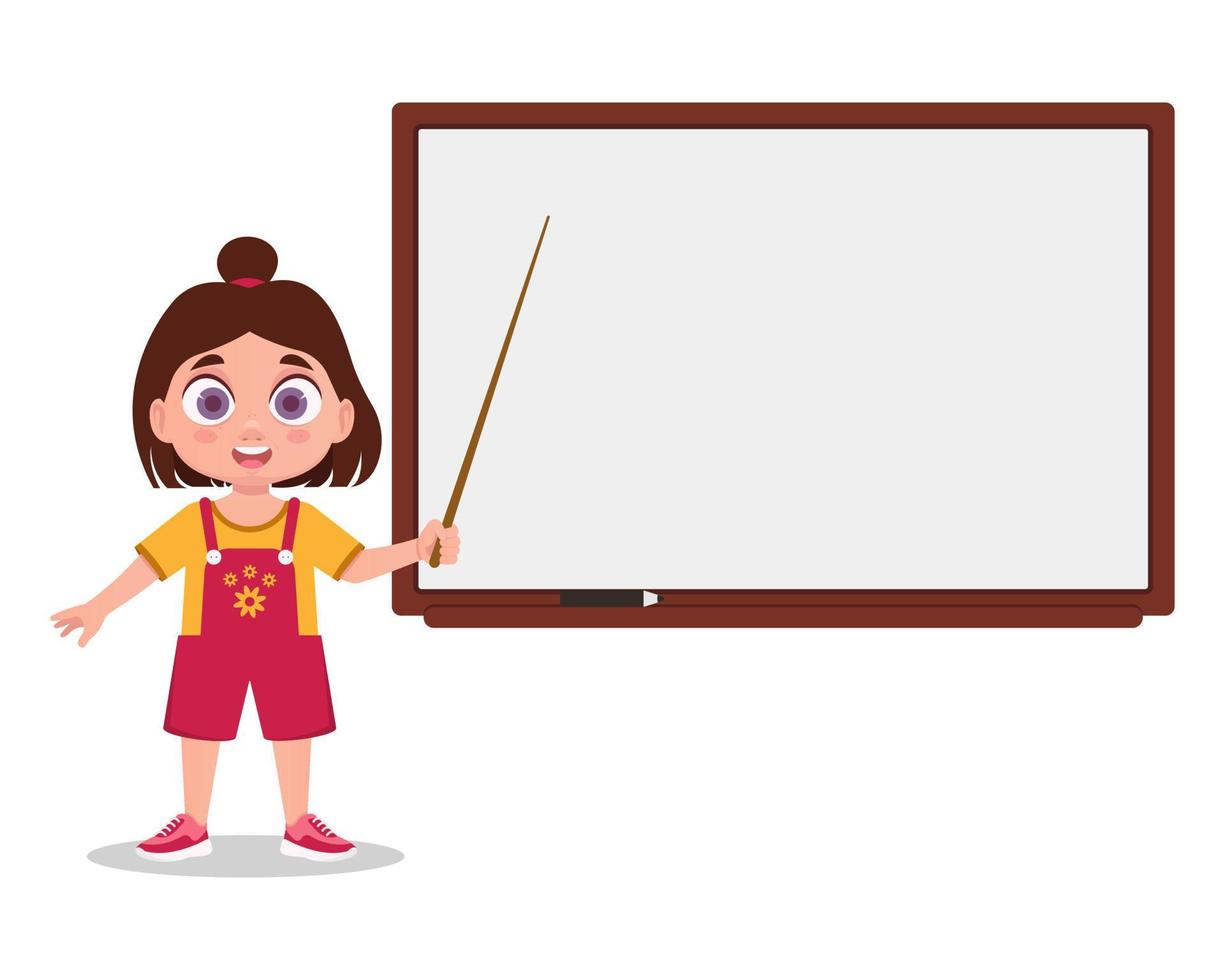 A girl with a pointer at a white board, without an inscription vector