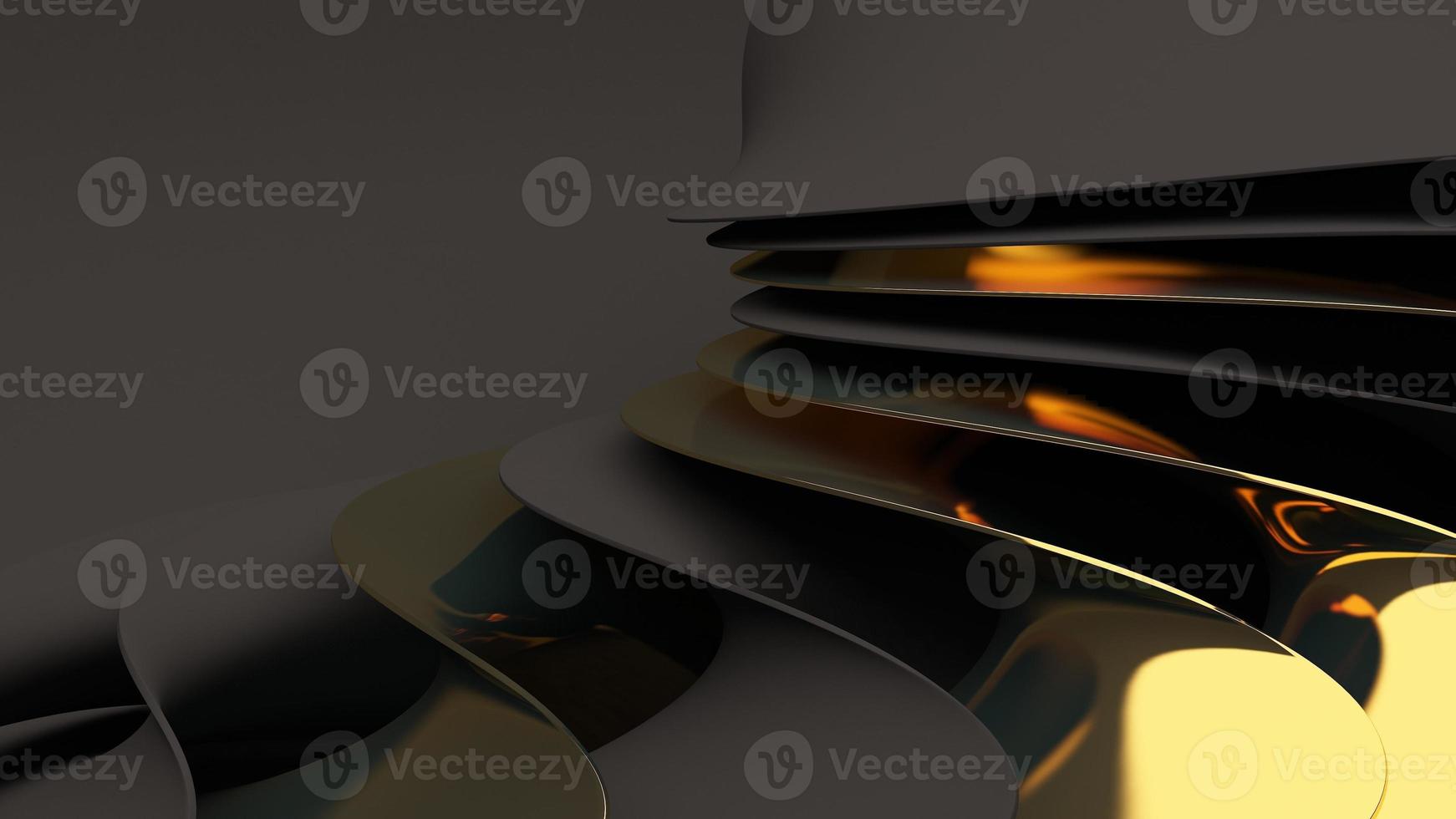 Abstract gold on black wallpaper 3d render. Elegant dark luxury background. Paper 3d gradient black template design. photo