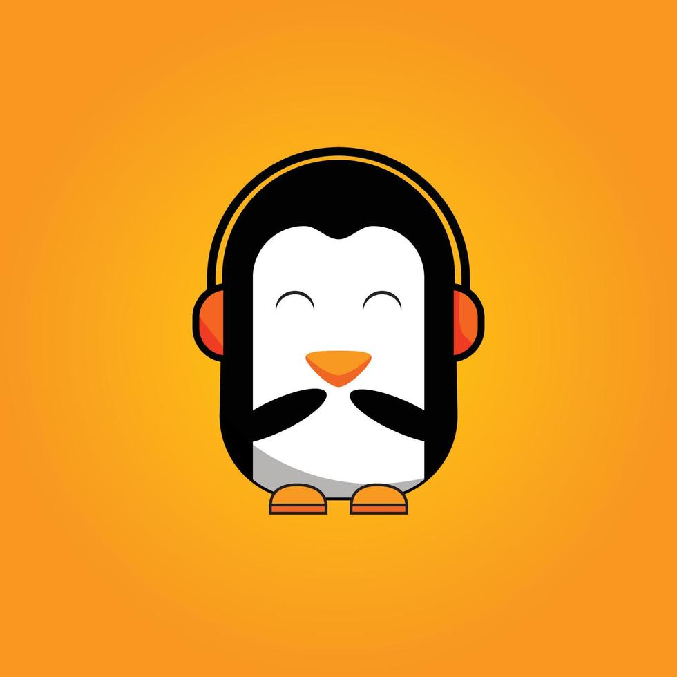 imagen de vector de pingüino de ilustración y arte de diseño plano de pingüino ilustración de pingüino con escuchar música