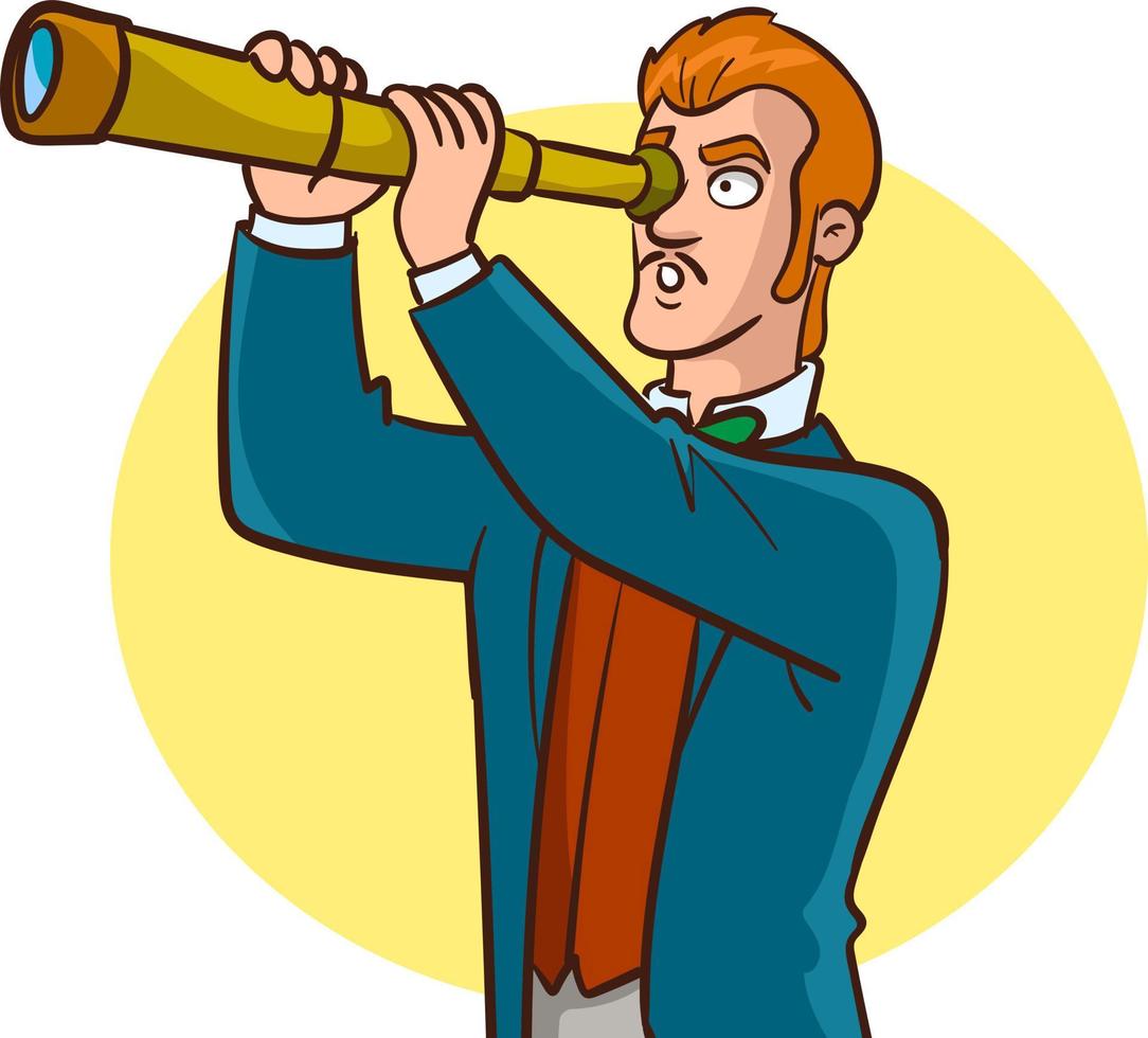 cartoon man looking through binoculars vcetor illustration 12485457
