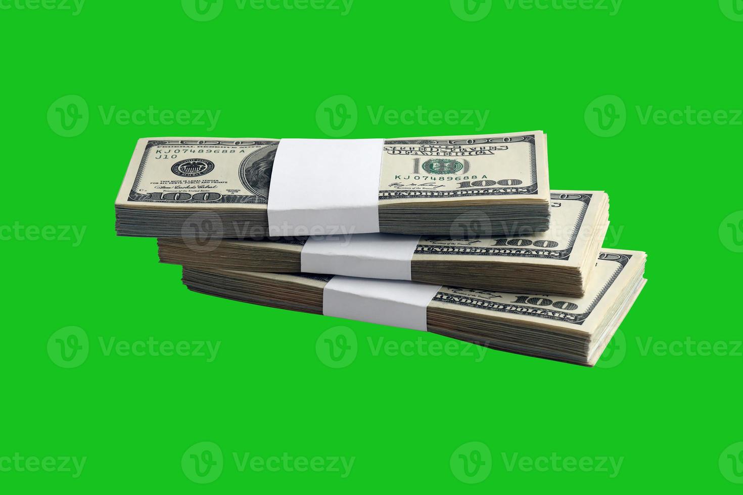 Bundle of US dollar bills isolated on chroma keyer green. Pack of american money with high resolution on perfect green mask photo