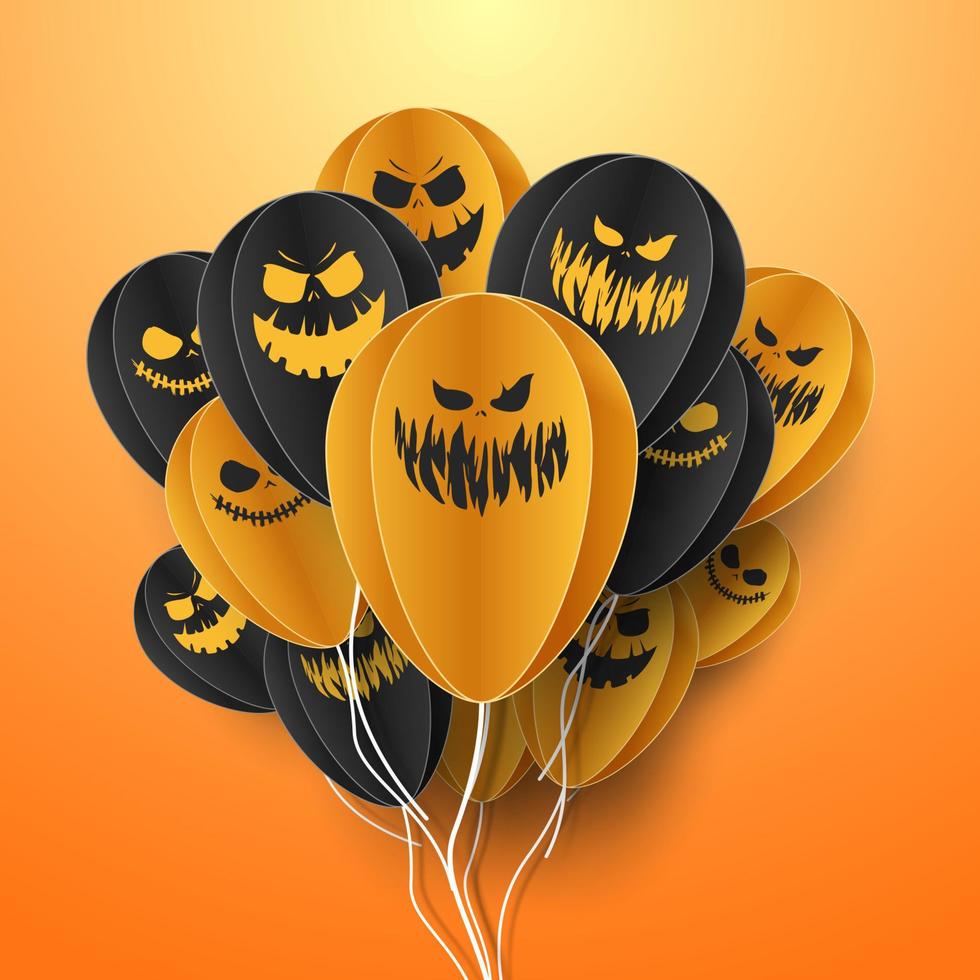 Happy Halloween banner greeting card background in paper cut style. Vector Illustration