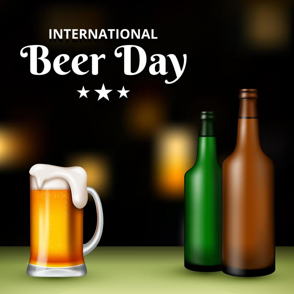 International Beer Day, on August. Cheers with clinking beer mugs conceptual. vector illustration.