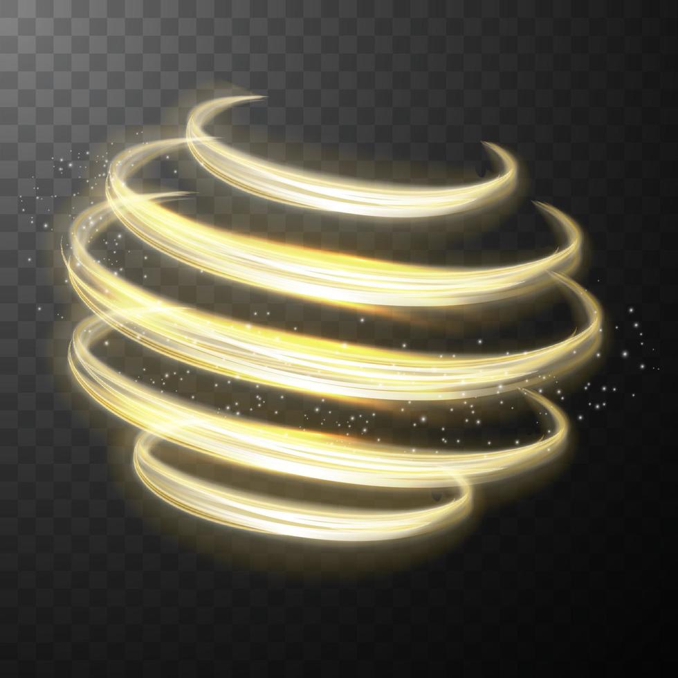 Yellow glowing shiny spiral lines abstract light speed and shiny wavy trail vector