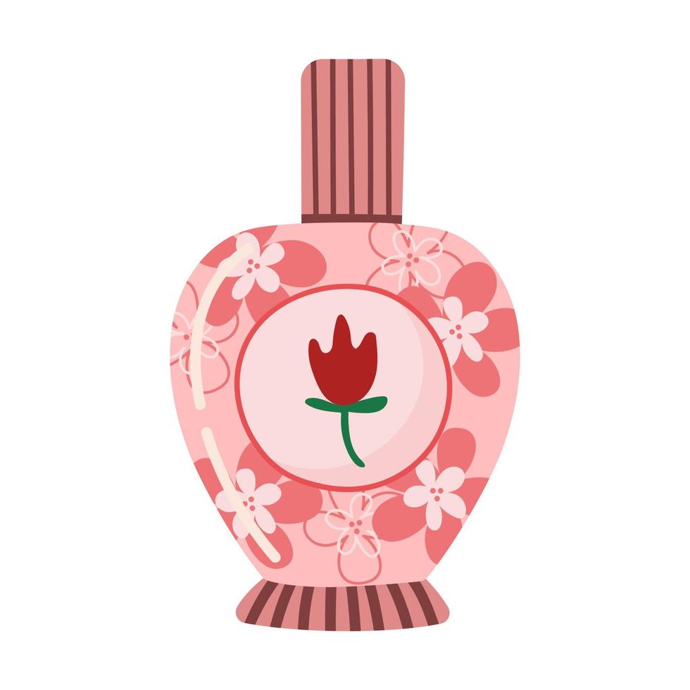 Frasco de perfume con aroma floral. linda ilustración vectorial dibujada a mano aislada sobre fondo blanco. vector