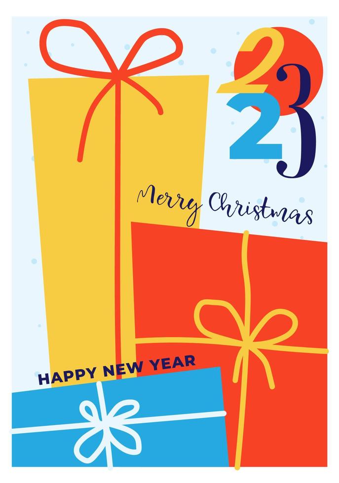 Merry Christmas and Happy New Year, greeting cards, posters, holiday covers. Minimalist style design templates for the Internet, social networks, print vector