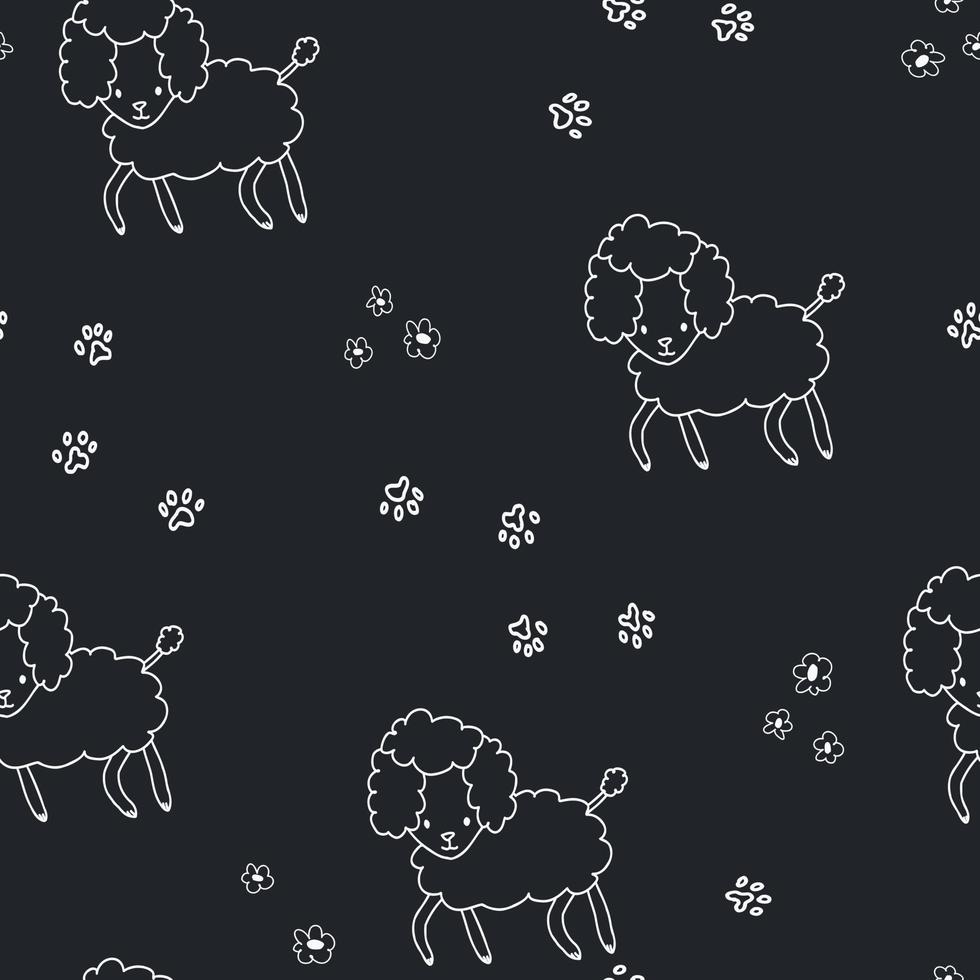Little cute poodle dog line with paws doodle. Black and white pattern for paper, baby, pets, scrapbook. vector