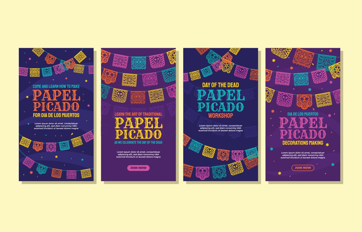 Papel Picado Workshop Social Media Template vector