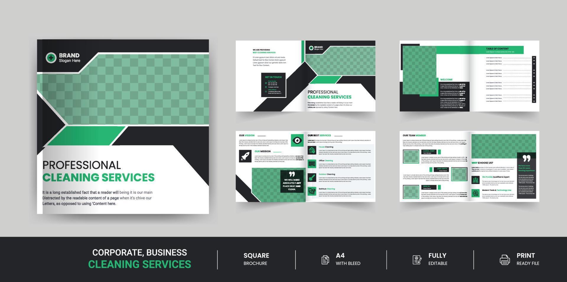 Professional cleaning company square 8 Pages brochure template design vector