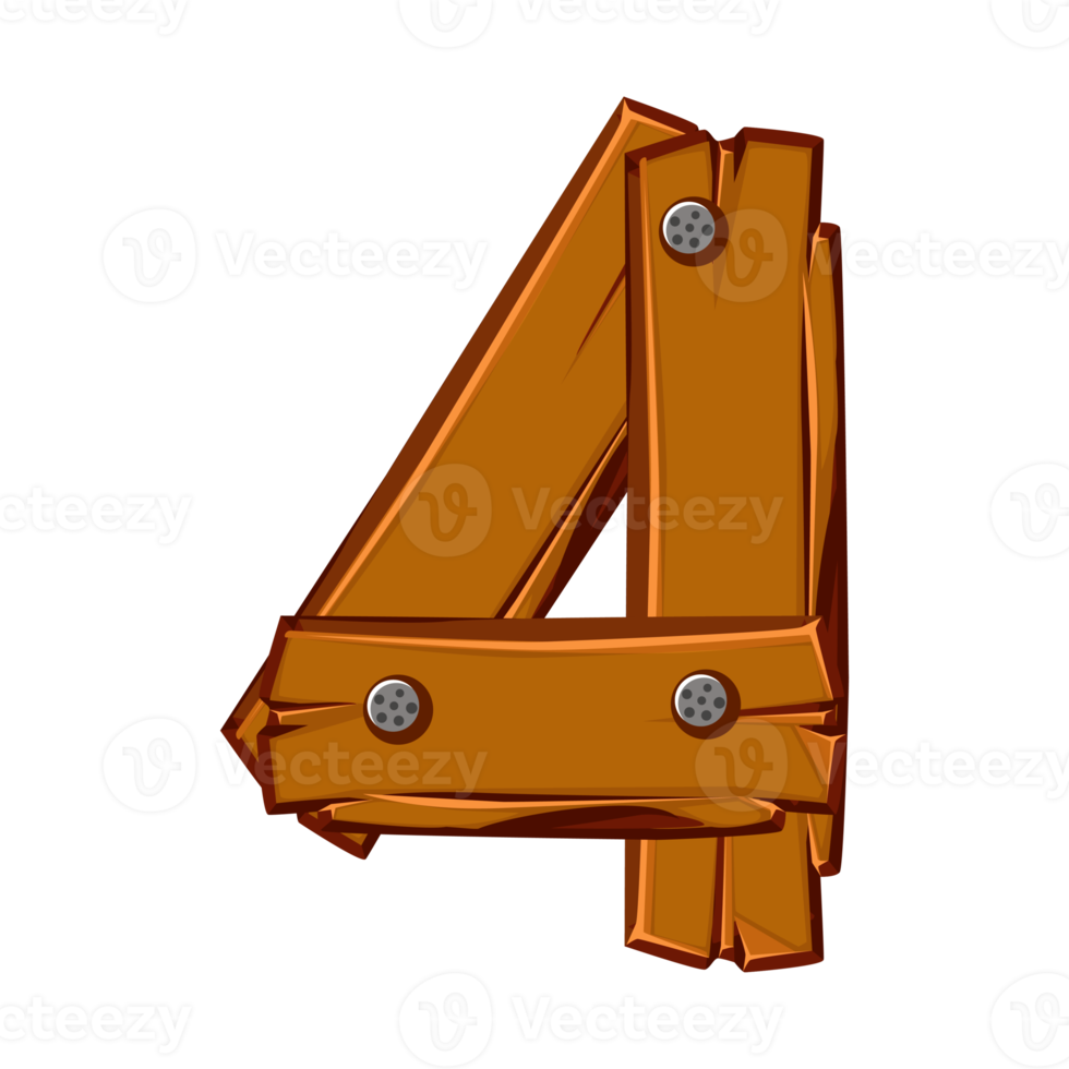 Wooden number 4. Cartoon wooden plank in Four digit. png