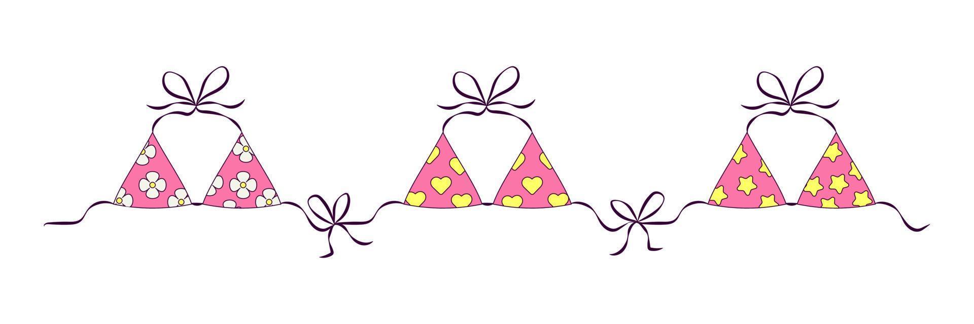 Pink Bras Dry on a Rope Beach Season Bachelorette Party Illustration for the Bride in Groovy Style Temporary Sticker or Badge vector