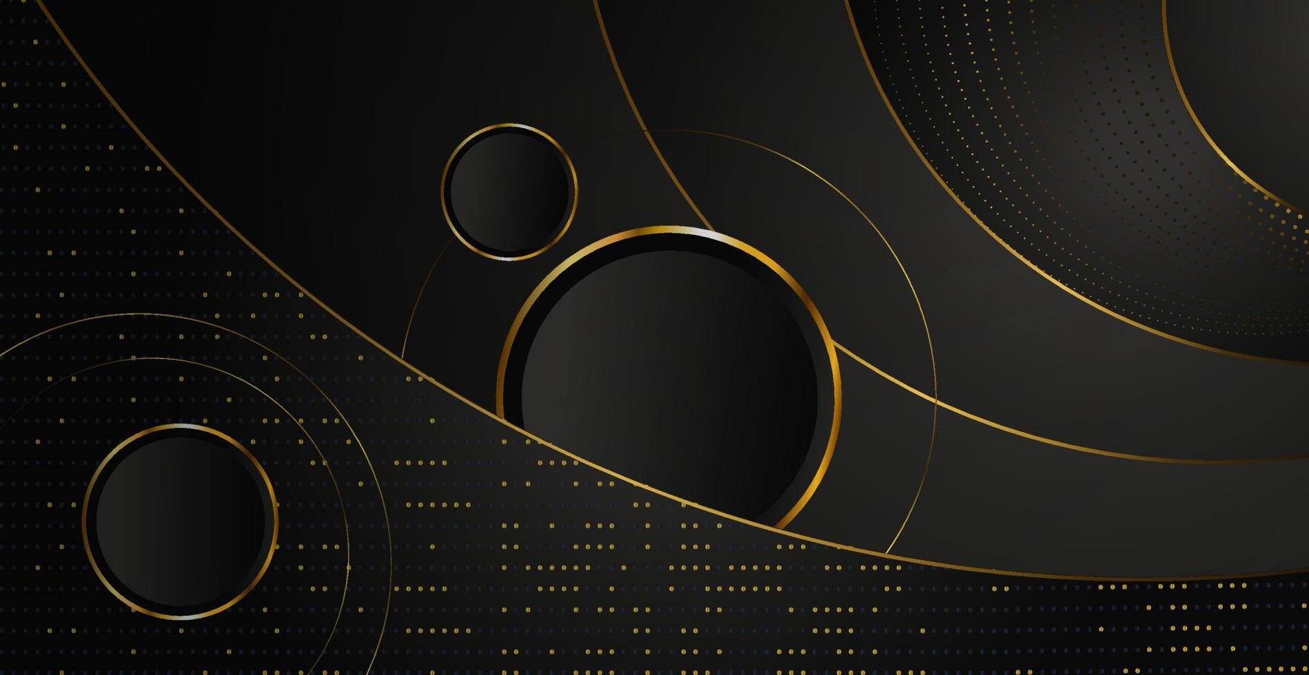 Elegant dark futuristic background. Abstract background of golden circles and dynamic lines. vector