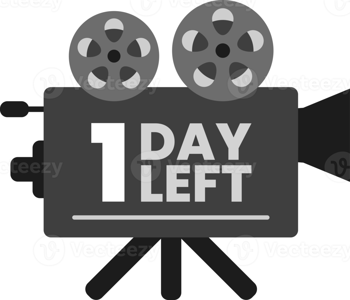 1 day left launching countdown on monochrome old classic movie film projector icon png