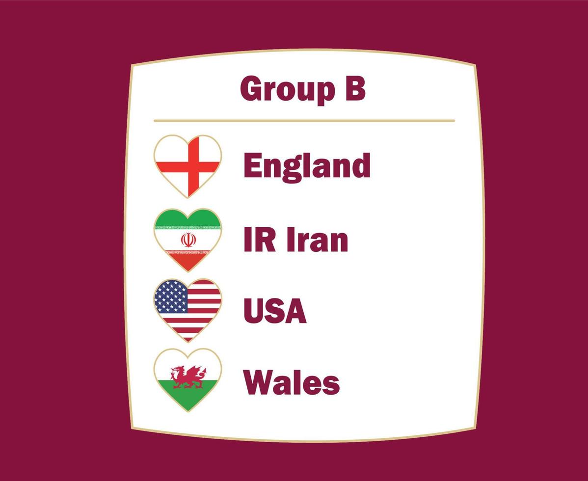 estados unidos inglaterra gales e irán bandera corazón países grupo b símbolo diseño fútbol final vector fútbol equipos ilustración