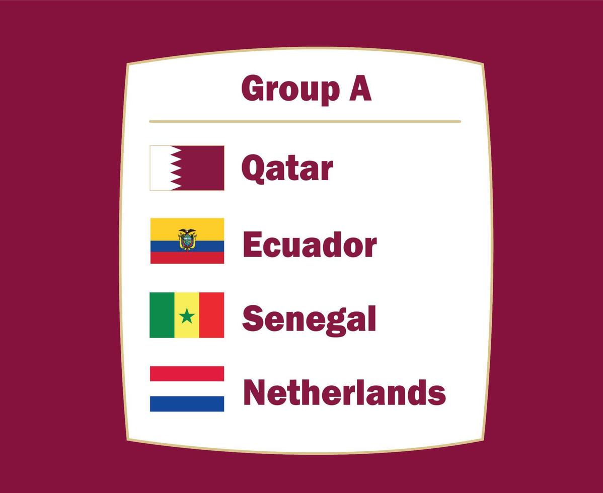 Netherlands Qatar Ecuador And Senegal Emblem Flag Countries Group A Symbol Design football Final Vector Football Teams Illustration