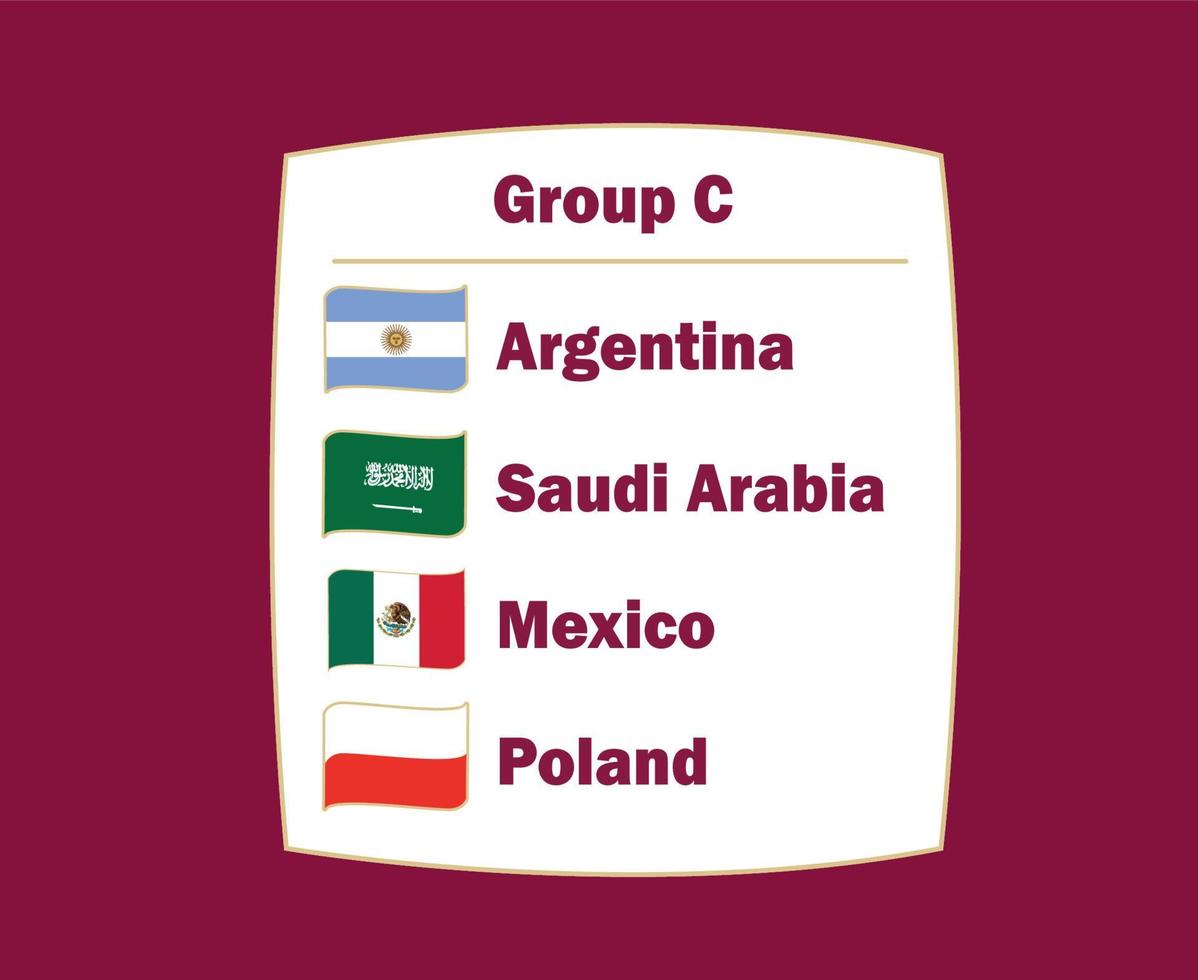 Argentina Poland Mexico And Saudi Arabia Flag Ribbon Countries Group C Symbol Design football Final Vector Football Teams Illustration