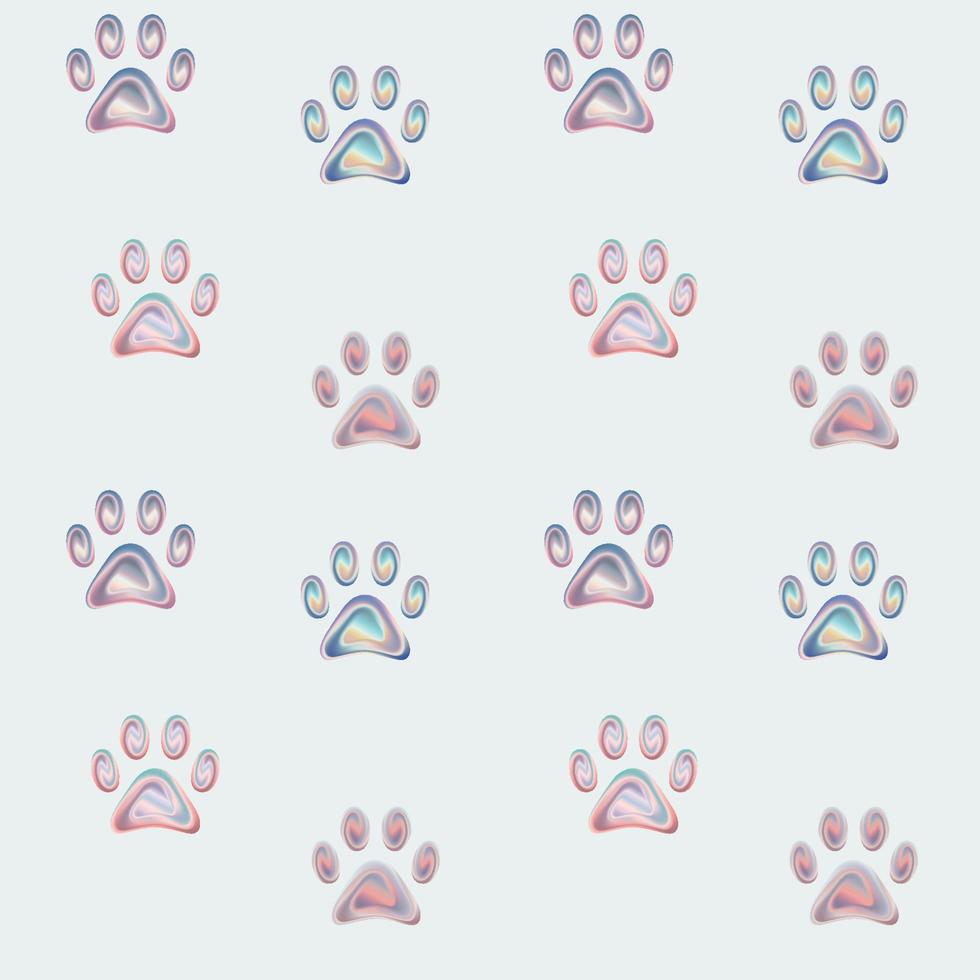 Cat or Dog Paw. Vector Seamless Holographic Pattern. Wallpaper background