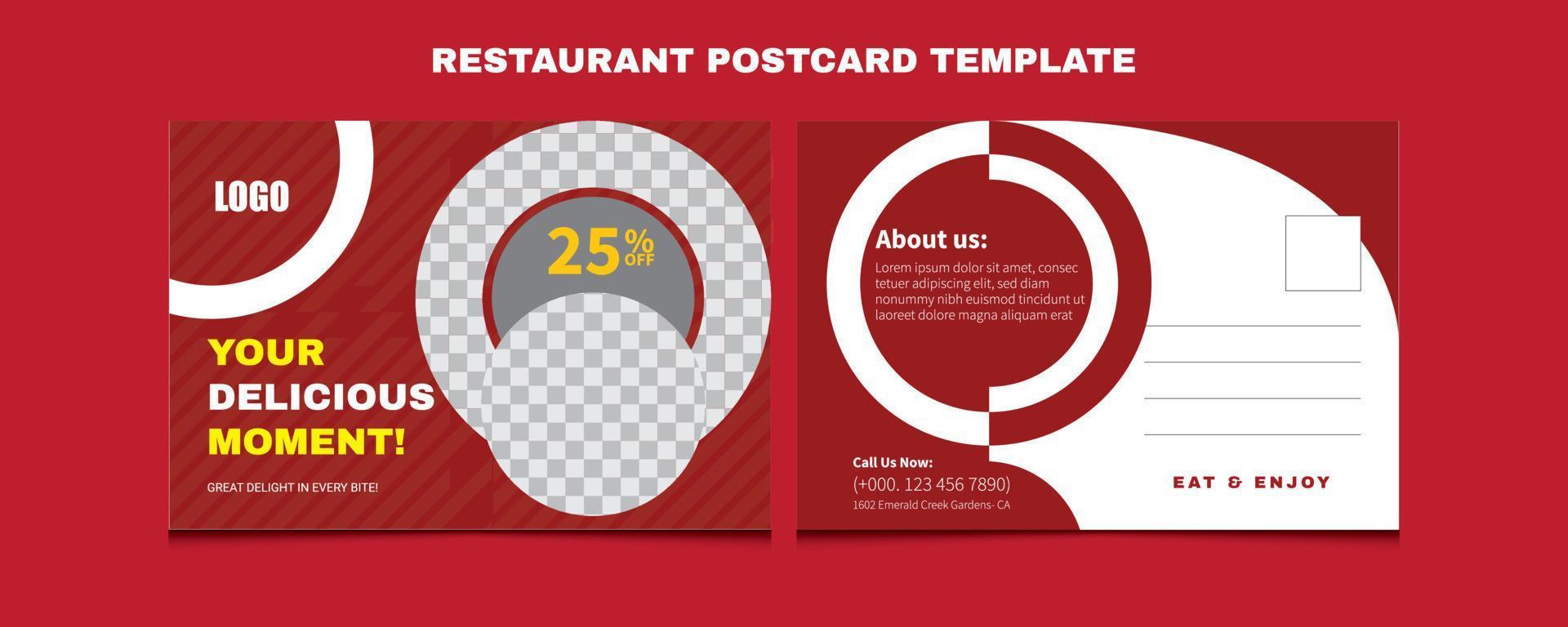 Restaurants Postcard Template, Food Postcard Template Sports, Vector Template, Professional Business Postcard Design, Event Card Design, Invitation Design, Direct Mail EDDM Template.