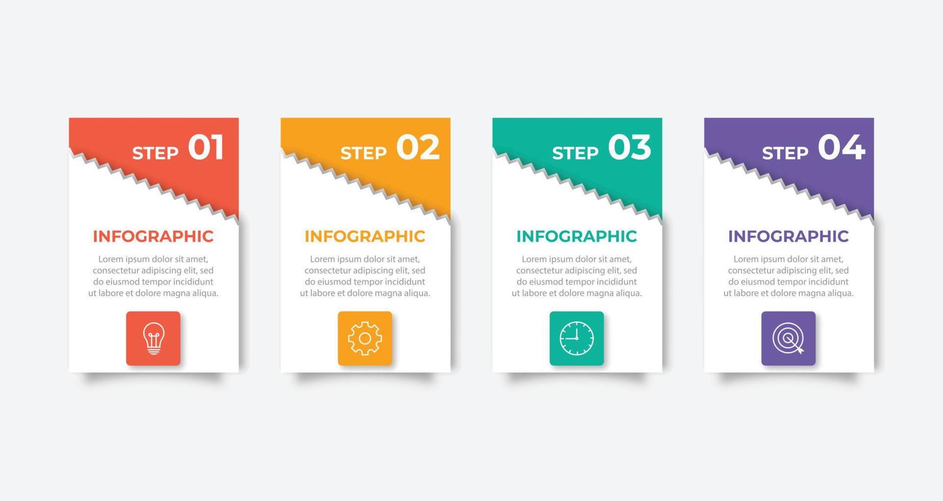 vector de plantilla de diseño de infografía empresarial con iconos y 4 cuatro opciones o pasos. se puede utilizar para diagramas de procesos, presentaciones, diseño de flujo de trabajo, pancartas, diagramas de flujo, gráficos de información