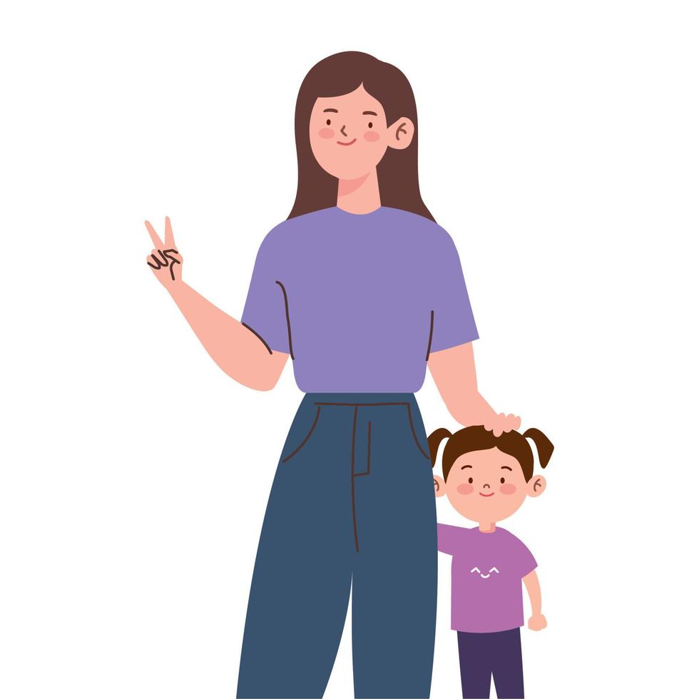 korean mother and daughter vector
