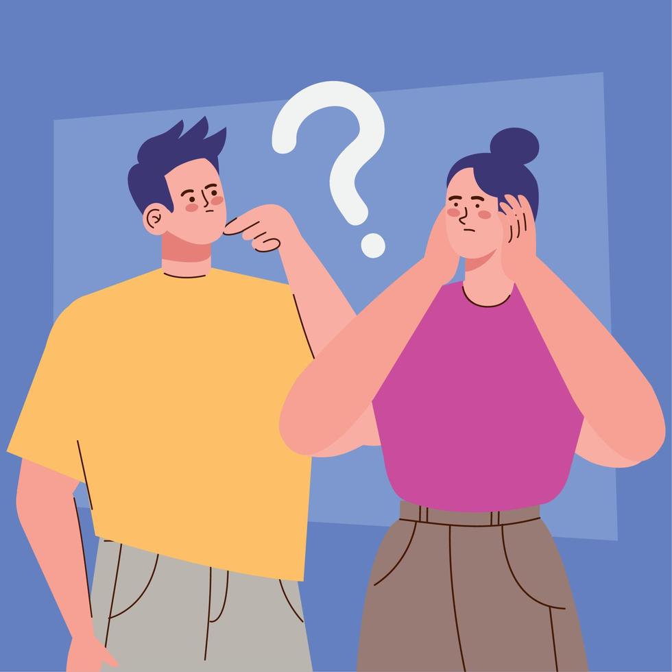 young couple with question mark vector