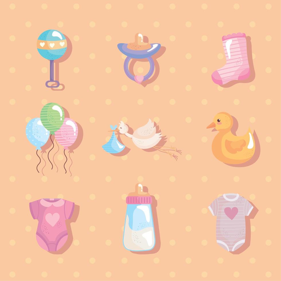 bundle of nine baby shower set icons vector