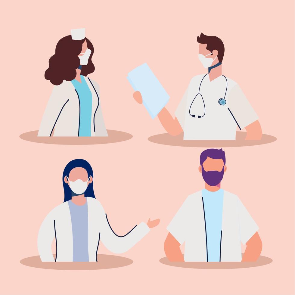 doctors staff wearing medical masks characters vector