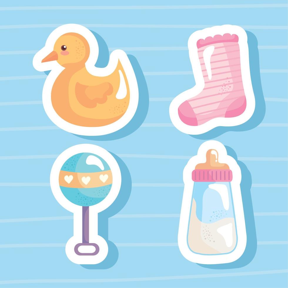 paquete de cuatro iconos de baby shower vector