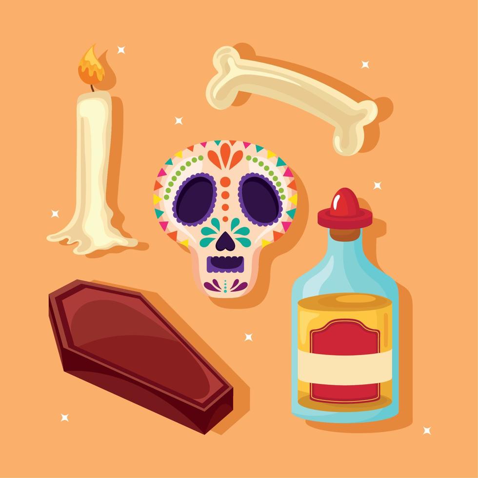 iconos mexicanos del dia de muertos vector