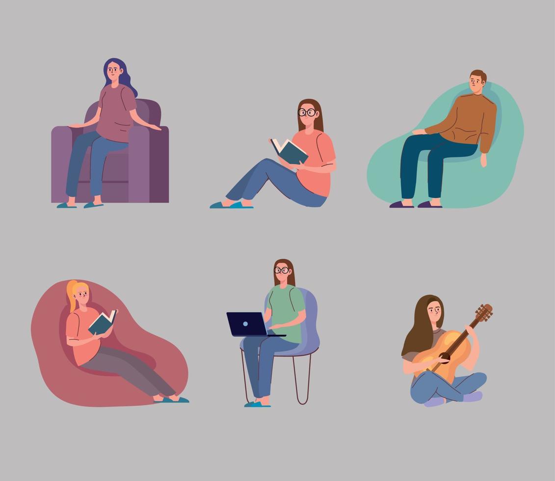 six persons stay home vector