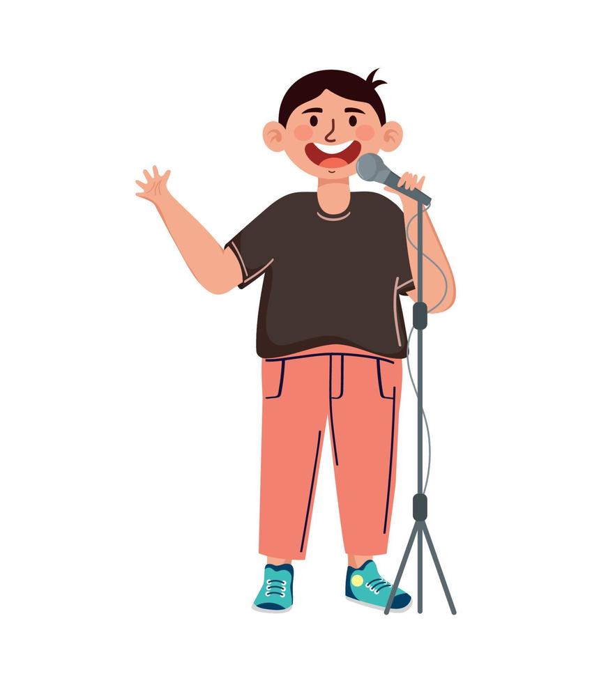 boy singing with microphone vector