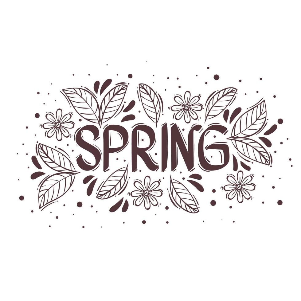 spring season lettering card with monocrome floral frame vector